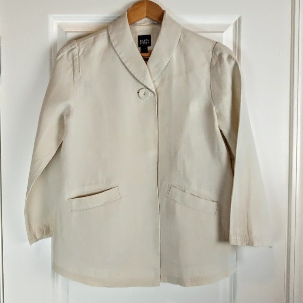 Eileen Fisher Petite Cream 100% Irish Linen Jacket